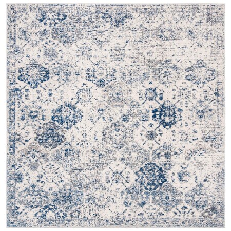 Flowers First 3 x 3 ft. Madison Bohemian Square Power Loomed Rug White & Royal Blue FL1881656